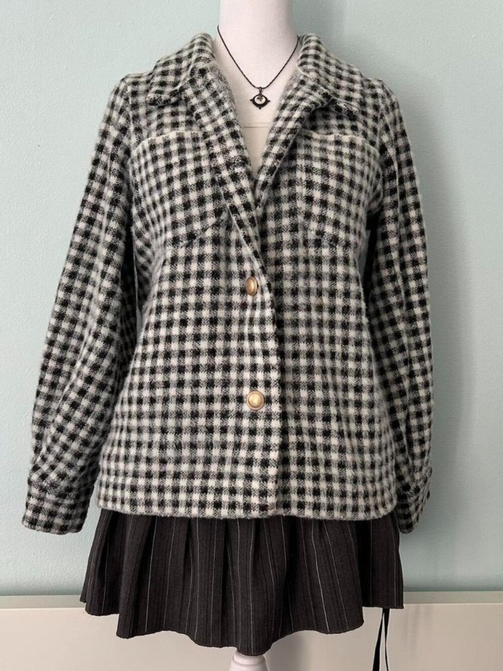 Max Studio Gingham Collared Jacket sz S